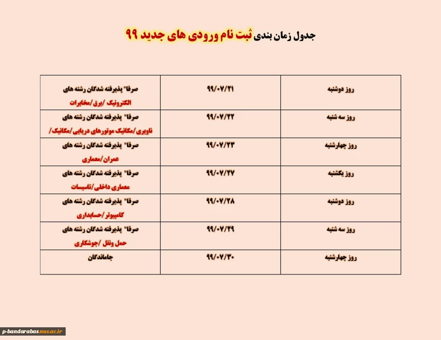 زمان مراجعه ورودی های جدید99 برای ثبت نام 2