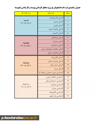 زمانبندی ثبت نام کاردانی و کارشناسی