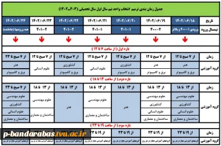 جدول زمان بندی ترمیم انتخاب واحد نیمسال 403-1402