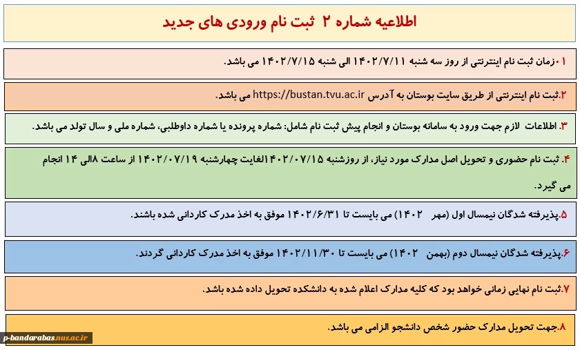 اطلاعیه شماره 2 ورودی جدید 2