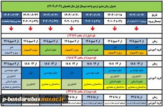 جدول زمان بندی حذف و اضافه نیمسال اول 404-1403